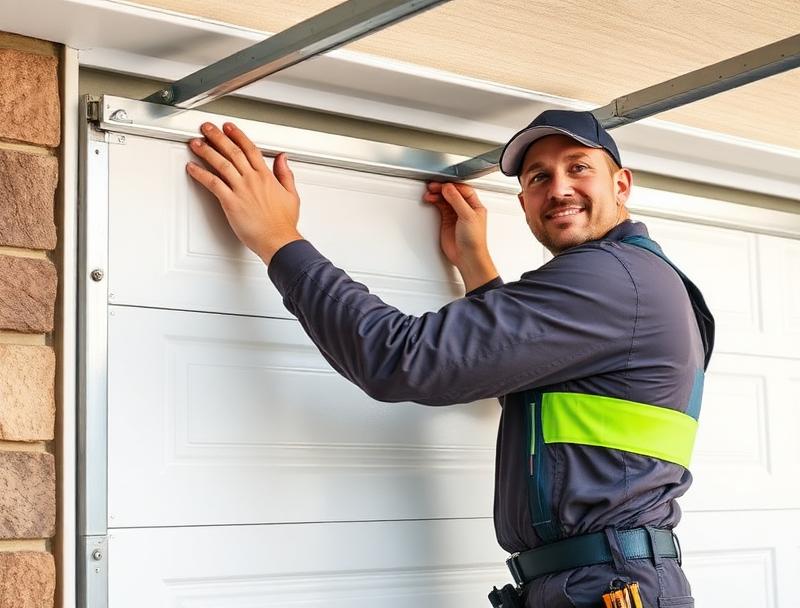 Professional garage door installer from Shortsville Garage Doors mounting new panel